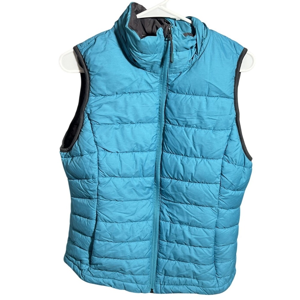 Women's Turquoise Puffer Vest Quilted Full Zip Sleeveless Jacket Size L